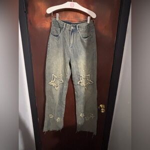 ROMWE Straight Leg Jeans with Distressed Star Patches